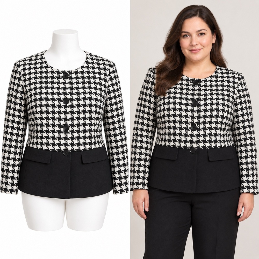 Talbots Houndstooth Blazer Women 18WP Black White Wool Blend Button Front Lined
